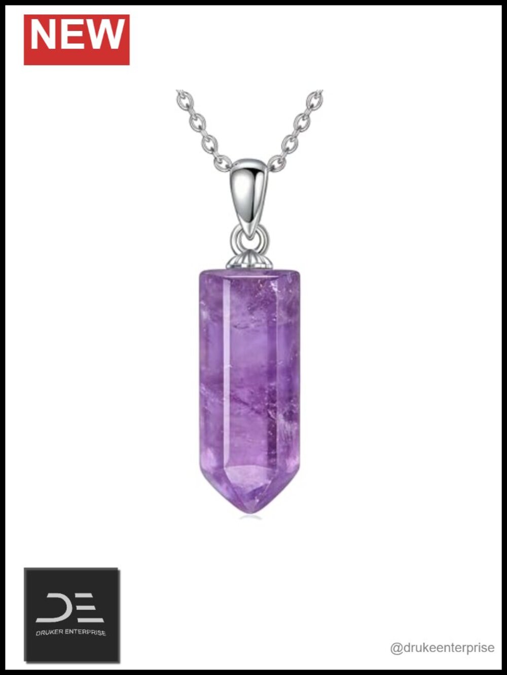 925 Sterling Silver Hexagonal Amethyst Pendant Necklace Women